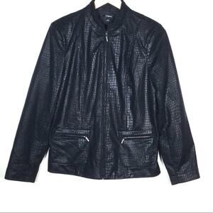 Elementz Black faux leather snake print full zip jacket size medium M B 118